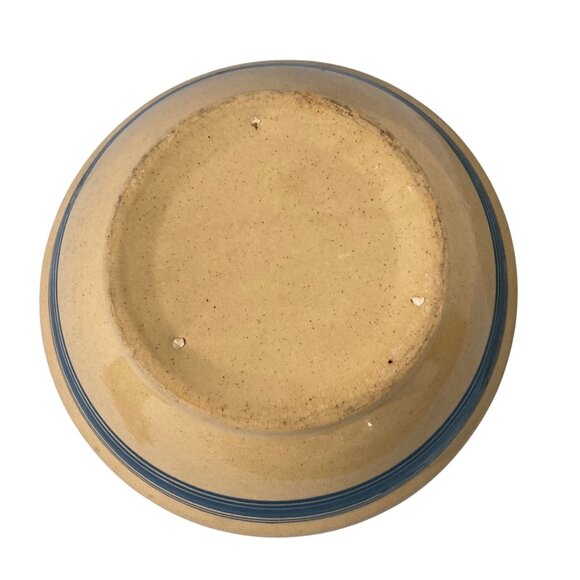 Antique Vintage Yellow Ware Bowl With 5 Blue Striped Bands - Picture 5 of 10